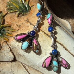 SOLD 📦Multistone Cotton Candy Dahlia Turquoise & Lapis Drop Earrings